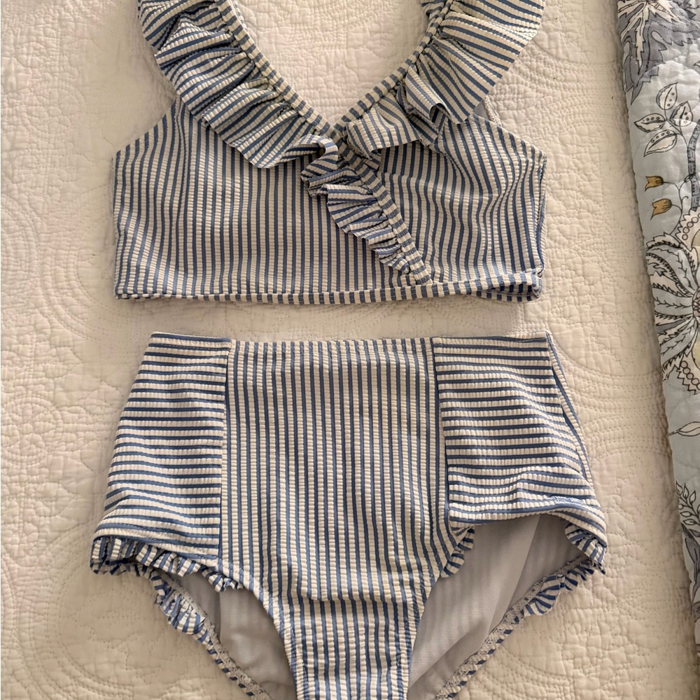 Ruffle Butts Blue and White Striped Bikini